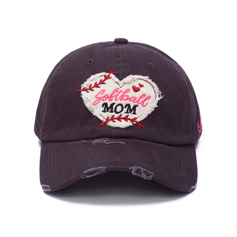 Wholesale Dark Brown Baseball Hats with Heart Patch & Frayed Edge