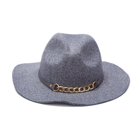Custom Grey Top Hat with Leather & Chain Band | OEM Vintage Style Caps Factory