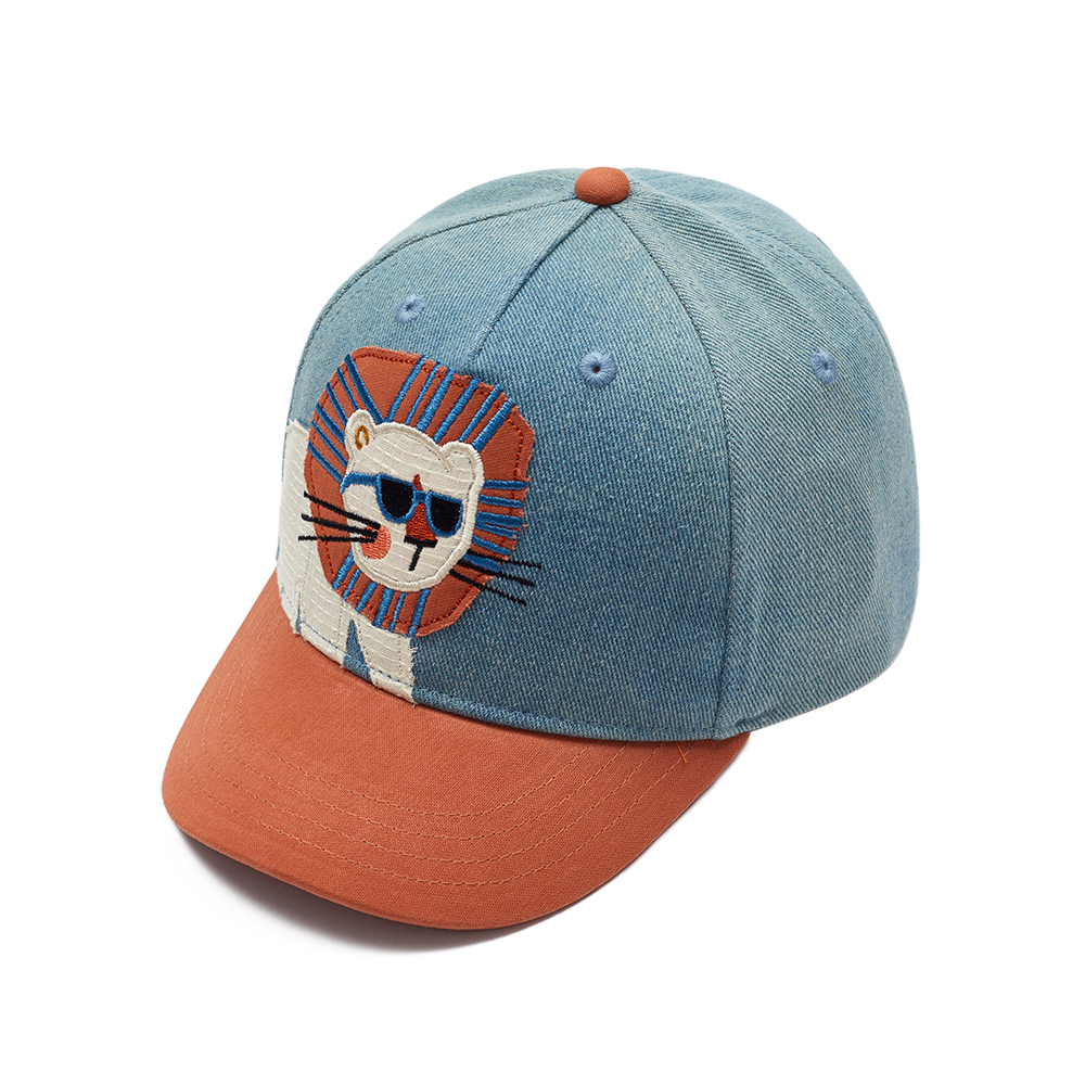 Wholesale Kids Denim Caps with Cartoon Lion Embroidery 
