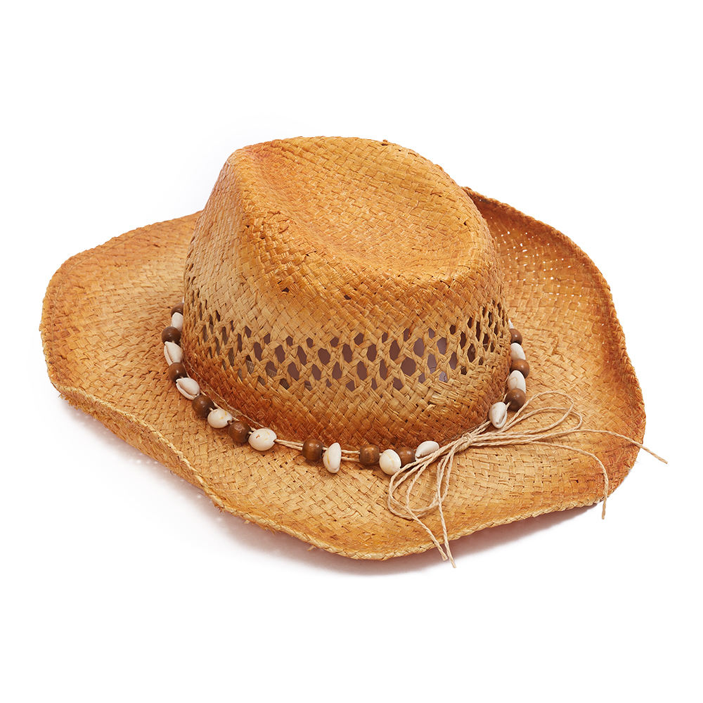 Wholesale Custom Straw Cowboy Hats with Seashell & Bead Decor Supplier