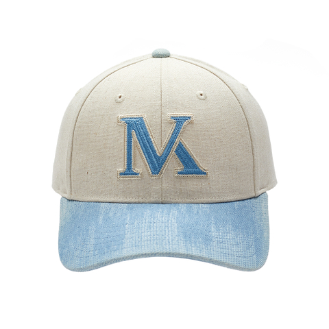 Custom Baseball Caps with Cream Canvas & Denim Contrast Letter Embroidery