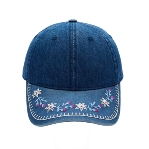 Custom Denim Baseball Cap with Floral Embroidered