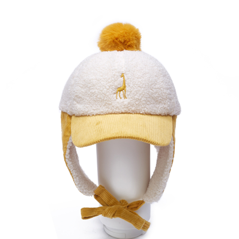 Wholesale Custom Cute Kids Plush Ear Flap Hats with Giraffe Embroidery