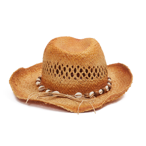 Wholesale Custom Straw Cowboy Hats with Seashell & Bead Decor Supplier