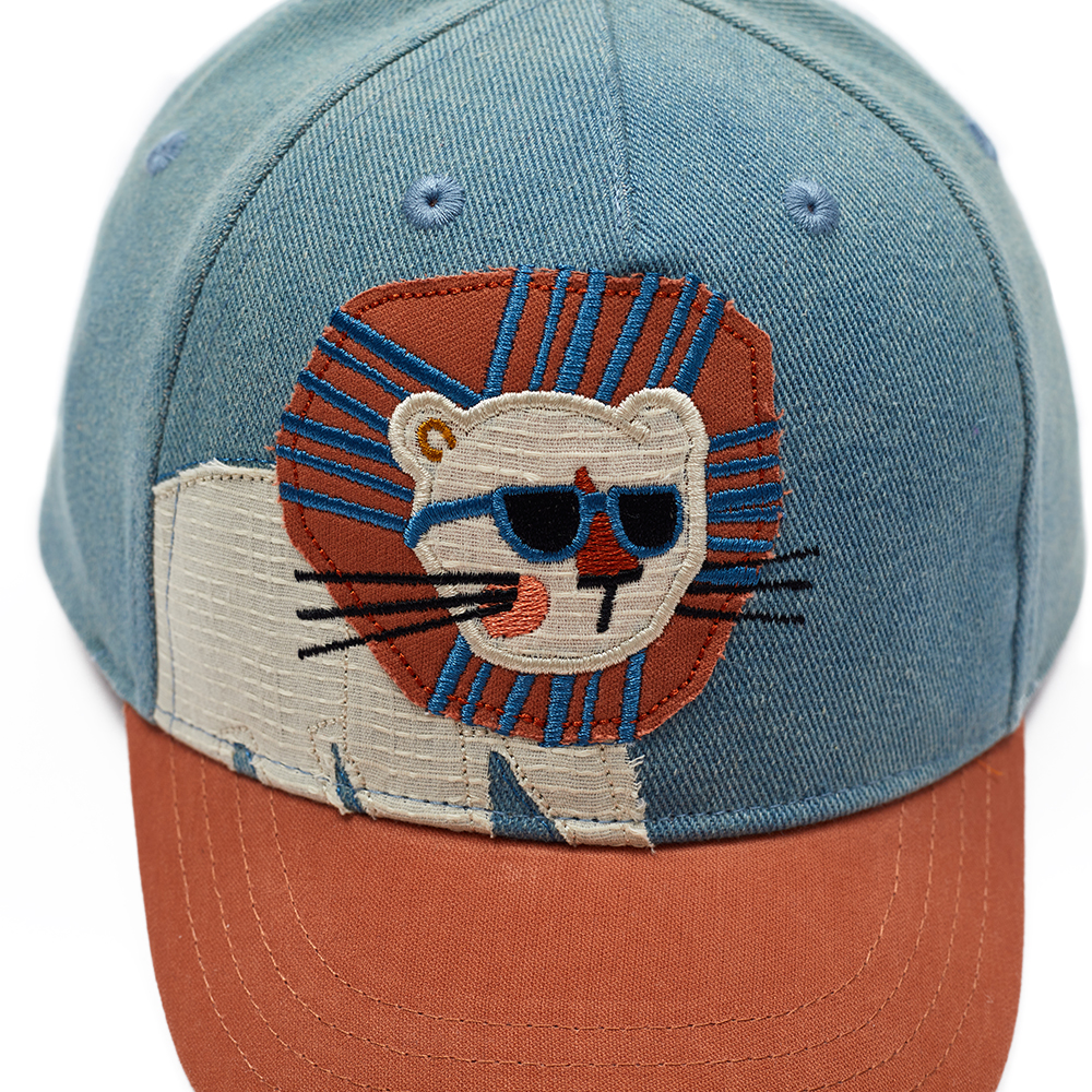 Wholesale Kids Denim Caps with Cartoon Lion Embroidery 
