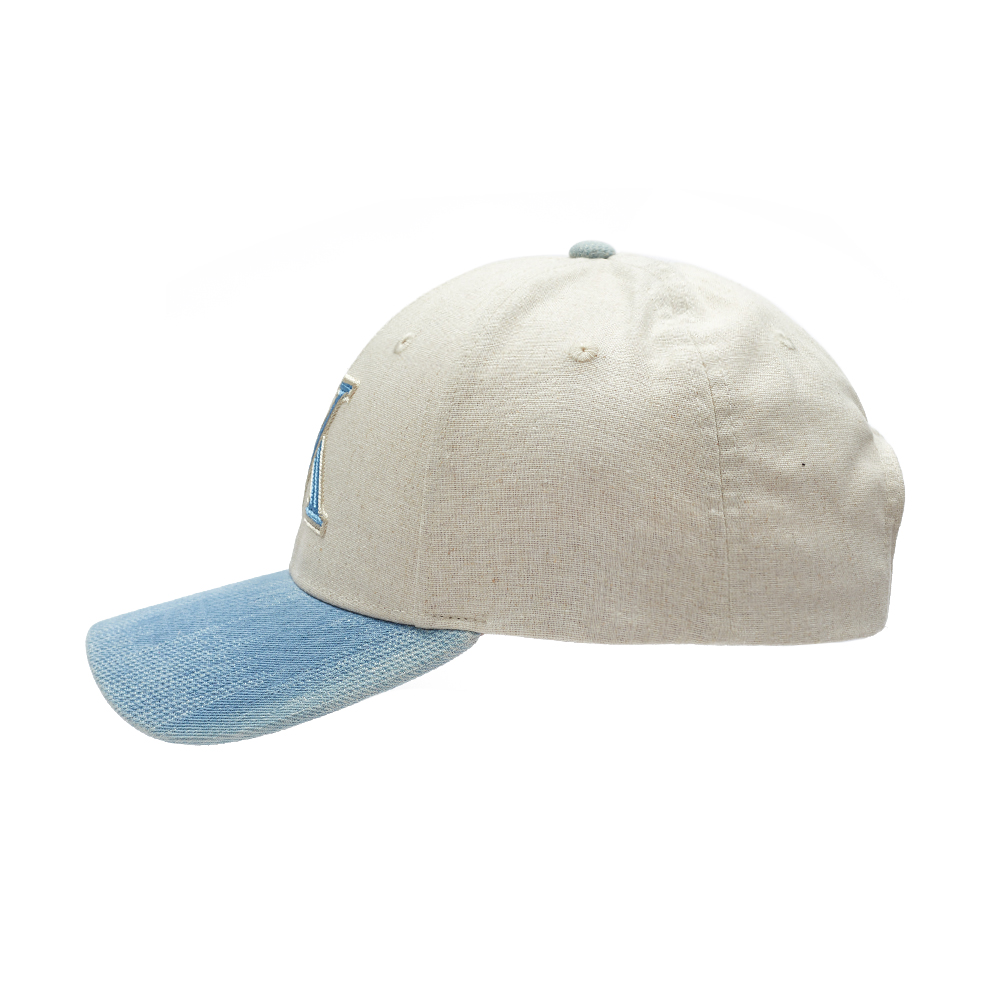 Custom Baseball Caps with Cream Canvas & Denim Contrast Letter Embroidery