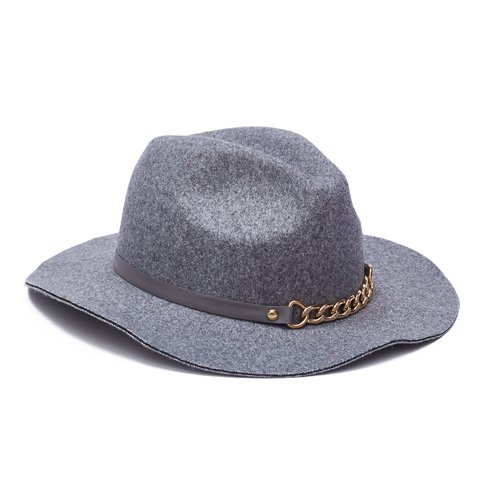 Custom Grey Top Hat with Leather & Chain Band | OEM Vintage Style Caps Factory