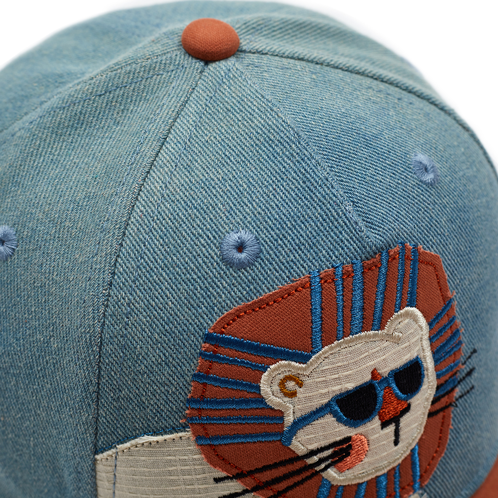 Wholesale Kids Denim Caps with Cartoon Lion Embroidery 
