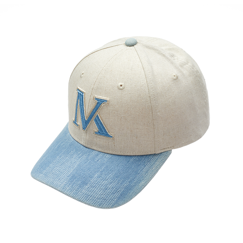 Custom Baseball Caps with Cream Canvas & Denim Contrast Letter Embroidery