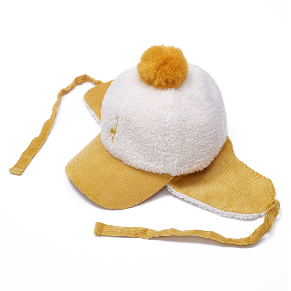 Wholesale Custom Cute Kids Plush Ear Flap Hats with Giraffe Embroidery