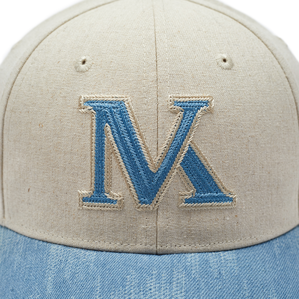 Custom Baseball Caps with Cream Canvas & Denim Contrast Letter Embroidery