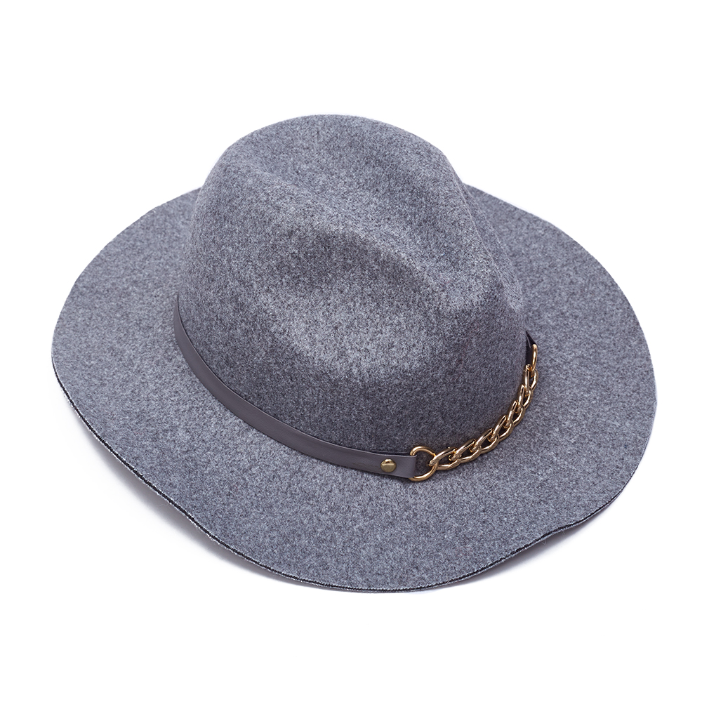 Custom Grey Top Hat with Leather & Chain Band | OEM Vintage Style Caps Factory